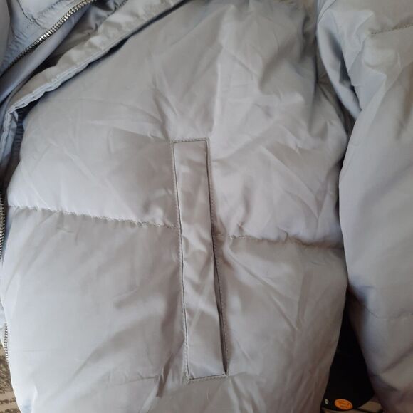 Gray Puffer Down Bomber Jacket Womens Large Zip Front Unbranded - Picture 5 of 8